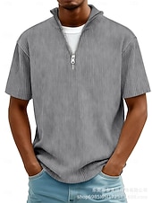economico Polo classica da uomo-Per uomo Testurizzato Polo a Maglia Waffle Casuale Quotidiano Zip a un quarto Manica Corta Moda Semplice Cerniera Primavera &amp; Estate Estate Primavera Vestibilità regolare Blu Verde Blu scuro Grigio