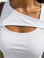 economico T-shirt semplice-Per donna Maglietta Patchwork Taglio A coste Elegante Moda Manica Corta Asimmetrico Top Regolari Casuale Quotidiano Uscire Blu Nero Bianco Blu marino Marrone Estate Primavera