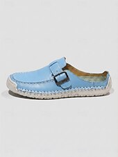 cheap Women's Clogs &amp; Mules-Women's Blue Comfort Mules with Arch Support - Lightweight All-Day Comfort Buckle Backless Shoes with Non-Slip Stitched Sole for Walking, Travel &amp; Casual Wear