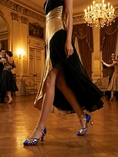 baratos Sapatos Para Dança de Salão &amp; Dança Moderna-Sapatos de dança de salão femininos, salto alto em cetim para salsa com tira cruzada no tornozelo, salto bloco de 5,5 cm (2,16") para tango, dança latina e apresentações de palco.