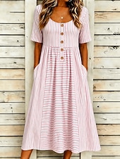economico Abito a Strisce e Geometrico-Per donna Abito Midi Vestito Estivo Vestito Casual Abito a trapezio Abito Estivo Vacanza Casual Spiaggia Spiaggia Ferie Vestibilità regolare Grafico Geometrico A righe Manica Corta Scollo Tondo Blu