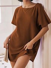 cheap Plain Dress-Women's Waffle Dress Loose Fit Plain Short Sleeve Crew Neck Casual Dress