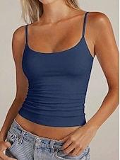 abordables Réservoir Simple-Femmes Débardeur Couleur Unie Élégant Occasionnel Sans manches Bretelles Fines Hauts Réguliers Occasionnel Quotidien Sports Bleu Kaki Noir Blanche Rose Claire Été