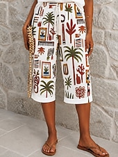 economico Pantaloncini Bermuda-Per donna Pantaloncini in cotone e lino Pantaloni capri Leggings Pantaloni Corti Vacanza Vintage stile della nonna costiera Lunghezza al ginocchio Misura del girovita medio Floreale Grafico Geometrico