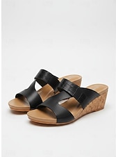 cheap Slide Sandals-Women's Brown Cork Wedge Sandals - Open-Toe Slip-On Summer Slides with Croc-Embossed Straps for Casual &amp; Summer Wear