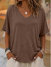 cheap Camiseta lisa-Women's T Shirt Tee Top Solid Color Stylish Casual Short Sleeve V Neck Regular Tops Daily Summer Vacation Wear Blue Khaki White Orange Coffee Summer Spring