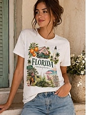 cheap T-shirts-Women's T Shirt Print Letter Casual Short Sleeve Crew Neck Round Neck Long Tops Casual Daily White Summer Spring