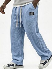 abordables Clásico-Hombre Pantalones de lino Pantalones Pantalones de verano Pantalones anchos Correa Cintura elástica Pierna recta Plano Ligero Cómodo Longitud total Casual Diario Exterior Moda Ropa de calle Azul