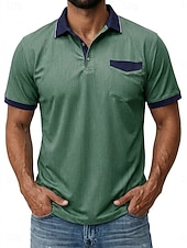 ieftine Polo clasic pentru bărbați-Bărbați Tricouri polo Camasa de blugi Casual Stradă Rever Guler polo cu nervuri Manșon scurt De Bază Modern Simplu Buzunar Bloc de Culoare Vară Primăvară Fit regulat Albastru piscină Negru