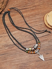abordables Bijoux pour hommes-Collier pendentif flèche en alliage pour homme avec perles et cordon tressé – disponible en noir et marron, bijou décontracté et résistant idéal pour les vacances à la plage, le quotidien et les