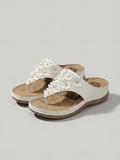 baratos Chinelos de slide-Sandálias femininas douradas com estampa floral, confortáveis e com tira entre os dedos em 3D, palmilha massageadora e amortecimento para maior conforto, ideais para viagens e caminhadas. &amp;uso diário