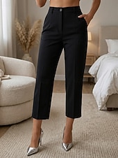 cheap Straight-Leg Pants-Women's Straight Elegant Vintage Stylish Ankle-Length High Waist Solid Color Plain Comfort Micro-elastic Office Vacation Formal Apricot Dark Gray Black White Summer Spring Regular Fit