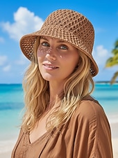 billige Ferietilbehør-dame vintage stråbøttehatt – håndvevd pustende solhatt, lett &amp;sammenleggbar, elegant strandhatt for sommerferier, reiser og utendørsaktiviteter