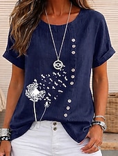 economico Bluse Floreali-Per donna Blusa Bottoni Stampato Floreale Grafico Vintage Tropicale Elegante Manica Corta Top lunghi Casuale Ferie Blu Blu marino Arancione Verde Estate Primavera
