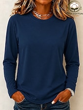  Camisetas de mujer 100% algodón - Camiseta de manga larga de cuello redondo de alta calidad y tejido grueso.