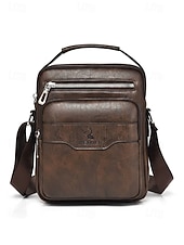 cheap Men's Bags-Men's Vintage Faux Leather Crossbody Bag, Multi-Color Large Capacity Multi-Pocket Shoulder Bag with Adjustable Strap for Travel Vacation and Daily Commute