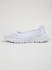 お買い得  レディーススニーカー-女性用ホワイト通気性メッシュスリッポンウォーキングシューズ - 一日中履ける軽量で快適なカジュアルフラットスニーカー、普段使い、旅行にも最適 &amp;アウトドアアクティビティ