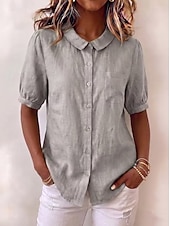  Pentru femei Cămașă Culoare solidă Elegant Zilnic Casual Manșon scurt Gulerul Peter Pan Topuri lungi Casual Zilnic Concediu Albastru piscină Verde salvie Roz Îmbujorat Trifoi Gri Vară Primăvară