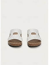 cheap Slide Sandals-Women's Rhinestone Comfortable Slide Sandals, Casual Black Slides for Country Leisure &amp; Beach Relaxation