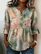 cheap Art&amp;Design Blouses-Women's Shirt Graphic Leopard Vintage Stylish Half Sleeve V Neck Regular Tops Casual Daily Holiday Pink Brown Green Summer Spring