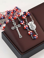  Halsband med kors i amerikanskt flagga för kvinnor - patriotiskt långt hänge med röda vita blå pärlor för amerikanskt 250-årsjubileum, självständighetsdagen och religiösa evenemang &smycken för