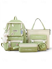 baratos Barn og tenåring ryggsekker-Student's pastel-colored student backpack set, large-capacity polyester backpack, with tote bag and pencil case, large capacity with multiple pockets, available in various colors, cute and adorable ba