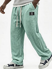 abordables Clásico-Hombre Pantalones de lino Pantalones Pantalones de verano Pantalones anchos Correa Cintura elástica Pierna recta Plano Ligero Cómodo Longitud total Casual Diario Exterior Moda Ropa de calle Azul