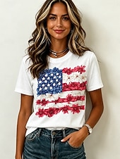 voordelige Onafhankelijkheidsdag Top-Amerikaanse onafhankelijkheidsdag Dames T-shirt Afdrukken Grafisch Amerikaanse vlag Vintage Modieus Casual Korte mouw Strakke ronde hals Normale tops Casual Dagelijks Weekend blauw Wit Rood