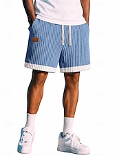 cheap Casual Shorts-Men's Shorts Casual Shorts Corduroy Shorts Pocket Elastic Waist Ribbed Plain Striped Comfort Breathable Above Knee Casual Outdoor Beach Vacation Fashion Khaki Navy Blue Stretchy