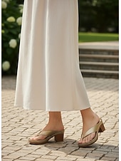 abordables Sandalias deslizantes-Chanclas de tacón para mujer: elegantes sandalias de tiras para verano, playa y ropa informal