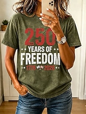  アメリカ独立記念日 女性用 Tシャツ プリント グラフィック レタード ヴィンテージ ファッション スタイリッシュ 半袖 クルーネック レギュラートップス カジュアル 日常 ブルー カーキ色 グリーン グレー 夏 春