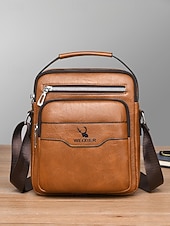 cheap Men's Bags-Men's Vintage Faux Leather Crossbody Bag, Multi-Color Large Capacity Multi-Pocket Shoulder Bag with Adjustable Strap for Travel Vacation and Daily Commute
