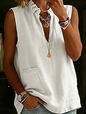 economico Camicie-Per donna Camicia Camicie effetto lino Blusa Volant Tinta unica Semplice Moda Casual Spiaggia Senza Maniche Scollo a V Top Regolari Casuale Bianco Giallo Rosso Verde Estate