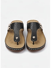 abordables Sandalias deslizantes-Sandalias tipo chanclas de piel sintética marrón para mujer con diseño perforado y detalles metálicos para uso informal y salidas de verano
