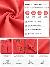  Women's Cotton Linen Shirts Blouse Buttons Solid Color Daily Casual 3/4 Length Sleeve V Neck Regular Tops Daily Black White Red Orange Green Summer Spring Fall