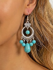 preiswerte Damen Ohrringe-Statement-Ohrringe aus türkisfarbener Legierung im Boho-Stil für Damen, vielseitig kombinierbar, übergroße Hängeohrringe für Strandurlaub, Sommerreisen und den Alltag.