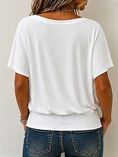 abordables T-shirt uni-Femmes T-shirt Cordon de serrage Uni Mode Élégant Basique Manche Courte Col en V Hauts Réguliers Occasionnel Quotidien Sortir Noir Blanche Rose Claire Marron Été Printemps