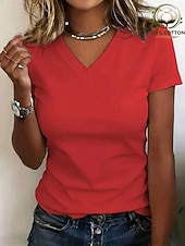 economico T-shirt semplice-Per donna 100% cotone Elegante Essenziale Manica Corta Scollo a V Top Regolari Casuale Estate Blu Nero Bianco Giallo Rosa Primavera