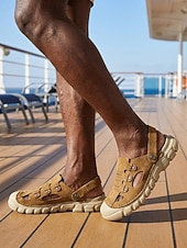 cheap Men-Men's Tan Fisherman Sandals - Breathable Cutout Comfort Summer Shoes - Casual Island &amp; Cruise Footwear for Vacation Travel, Deck Walking and Warm-Weather Leisure