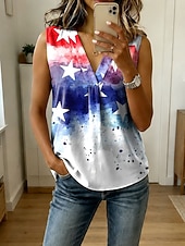  Giorno dell'Indipendenza Americana Per donna Canotta Grafico Stella Astratto Elegante Vintage Classico Senza Maniche Scollo a V Top Regolari Casuale Quotidiano Weekend Blu Bianco Rosso Estate