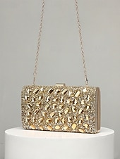 preiswerte Clutches &amp; Taschen für die Abendgarderobe-Luxuriöse Damen-Abendclutch mit Strasssteinen, goldfarbene, kristallverzierte Handtasche mit festem Rahmen und Kettenriemen für formelle Hochzeiten, Cocktailpartys und Galaveranstaltungen