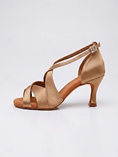 economico Scarpe per balli latini-Scarpe da ballo latino-americano da donna color champagne - eleganti scarpe da salsa con cinturino incrociato &amp;Sandali da tango con suola in finta pelle scamosciata per balli da sala, salsa, tango,