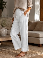 رخيصةأون قيعان-نسائي تشينوز السراويل الصيفية 100% Cotton مستقيم العطلة أناقة الشارع أساسي مكتمل الطول الخصر متوسط سهل جيب مرونة الخصر مريح راحة غير مطاطي مناسب للبس اليومي الأماكن المفتوحة عطلة