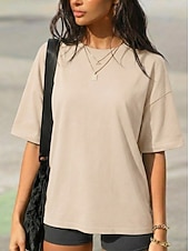 economico T-shirt semplice-Per donna 100% cotone Maglietta Tinta unica Elegante Casual Manica Corta Girocollo Top Regolari Quotidiano Sportivo Uscire Cachi Rosa intenso Verde primavera Nero Bianco Estate Primavera