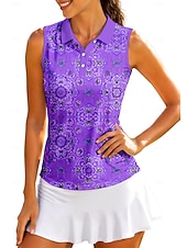 economico Tennis-Per donna Geometrico Top Maglietta sportiva Polo da golf Maglia da tennis Senza Maniche Cerniera Floreale UPF50+ Resistente ai Raggi UV Alta elasticità Traspirante Tennis Golf Pickleball Colletto