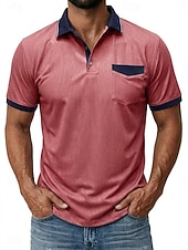 ieftine Polo clasic pentru bărbați-Bărbați Tricouri polo Camasa de blugi Casual Stradă Rever Guler polo cu nervuri Manșon scurt De Bază Modern Simplu Buzunar Bloc de Culoare Vară Primăvară Fit regulat Albastru piscină Negru