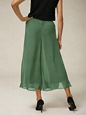  Dames Breed Been Chinese Elegant Kuitlengte Middelhoge taille Rekbaar Shale Green Zomer Lente Herfst