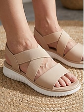 cheap Comfort Sandals-Women's Wide Fit Friendly Comfort Walking Sandals, Elastic Cross Strap Slingback Sandals with Non-Slip TPR Sole