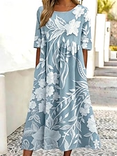 economico Abiti casual floreali-Per donna Abito Midi Abito a Tubino Vacanza Casual Boho Quotidiano Abito Estivo Abito Primaverile Vestibilità comoda Floreale Grafico Manica Corta Girocollo Blu Bianco Rosa Albicocca Estate Primavera