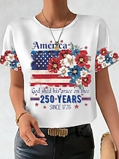  American Independence Day Women's T Shirt Print Graphic Flag Letter Vintage Fashion Stylish Short Sleeve Crew Neck Round Neck Regular Tops Casual Daily Weekend White Red White 2 Summer Spring Fall